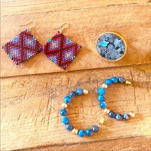 2 earrings and one ring